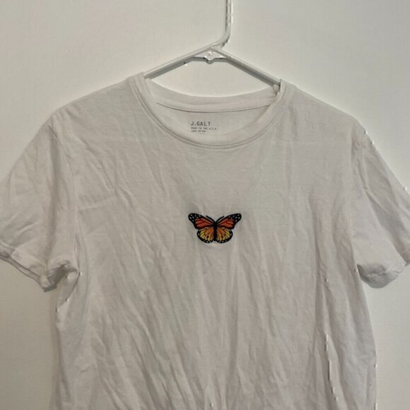 JOHN GALT BRANDY MELVILLE White Embroidered Monarch Butterfly Embroidery T-Shirt - Picture 3 of 11